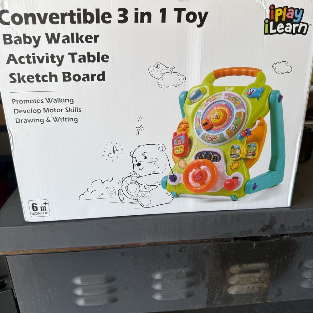 3-in-1 Baby Walker Activity Table - Multicolor